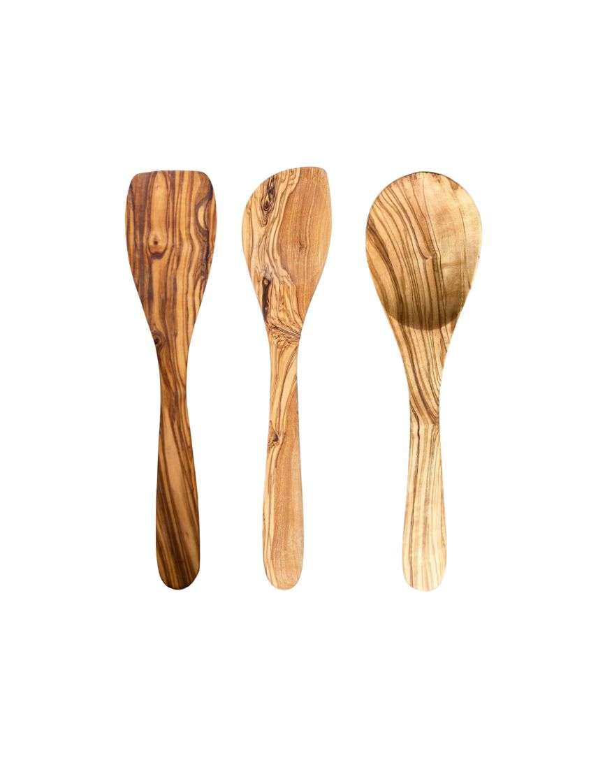 Olive Wood Utensils Set of 3 (Spoon, Spatula & Corner Spoon)