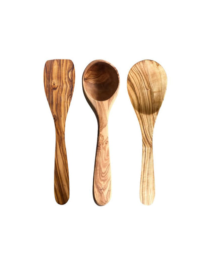 Olive Wood Utensils Set of 3 (Spoon, Spatula & Ladle Spoon)