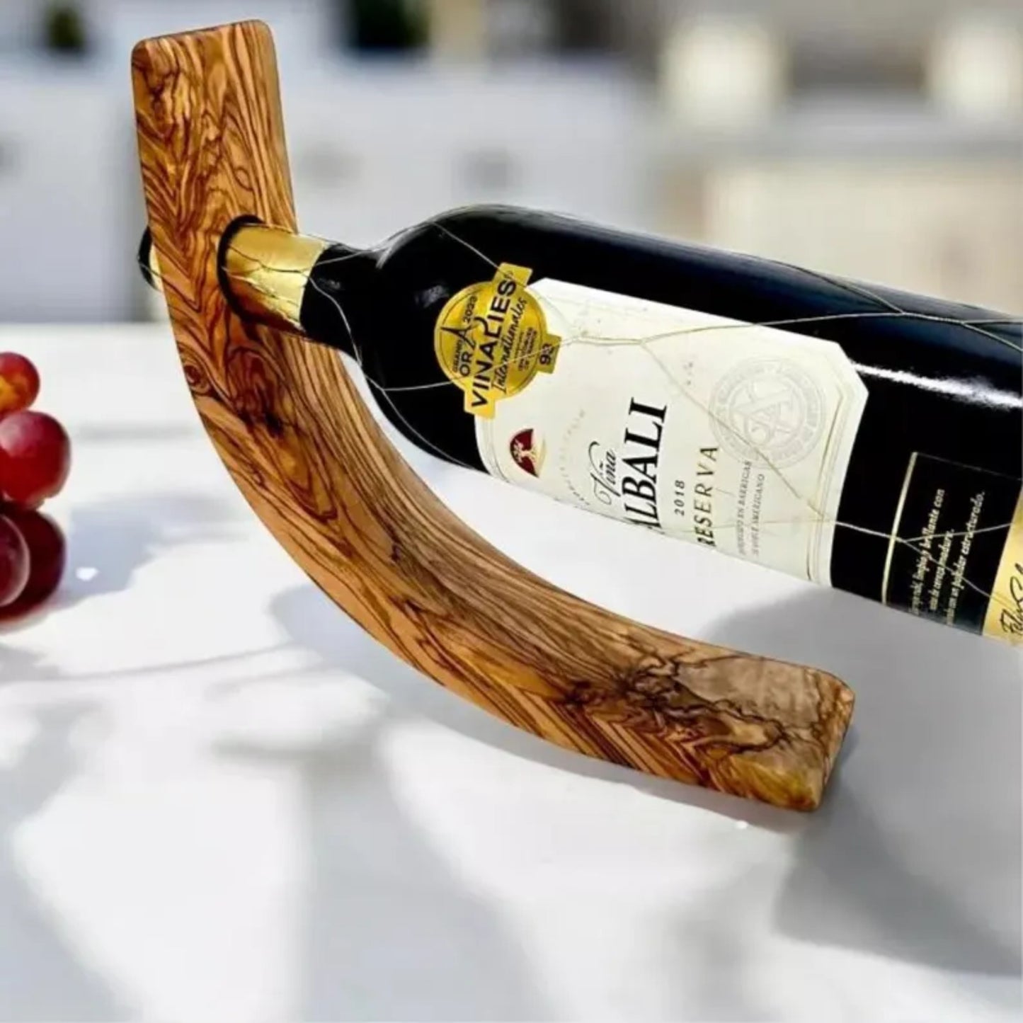 Olive Wood Bottle Holder Crescent Shape