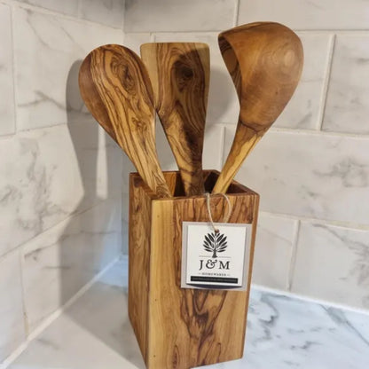 Olive Wood Utensils Set of 3 (Spoon, Spatula & Ladle Spoon)