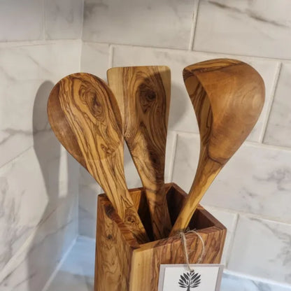 Olive Wood Utensils Set of 3 (Spoon, Spatula & Ladle Spoon)