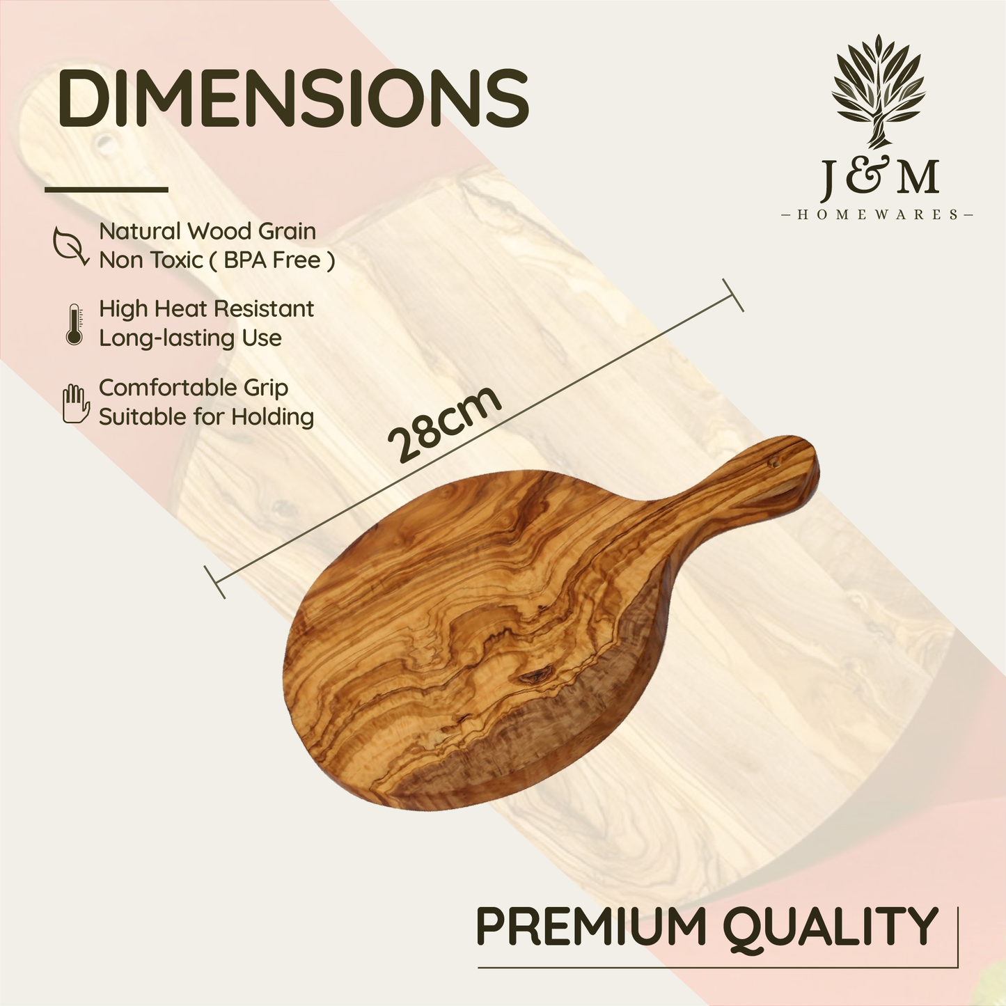 Round Olive Wood Pizza Board