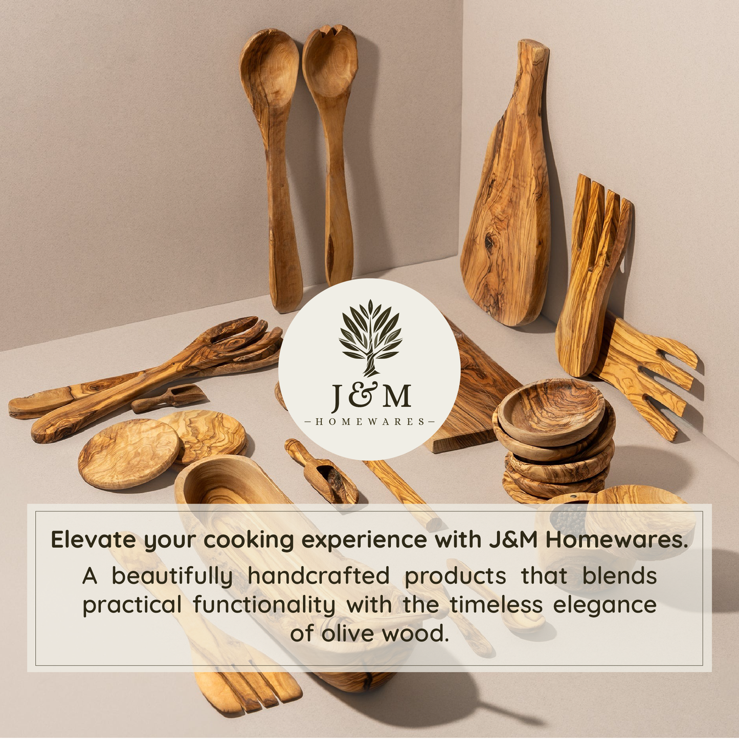 Olive Wood Utensils Set of 3 (Spoon, Spatula & Ladle Spoon)