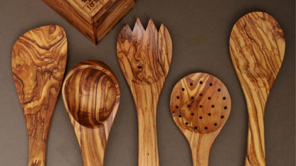 Premium Wooden Utensil Set with Holder