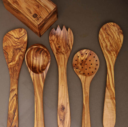 Premium Wooden Utensil Set with Holder