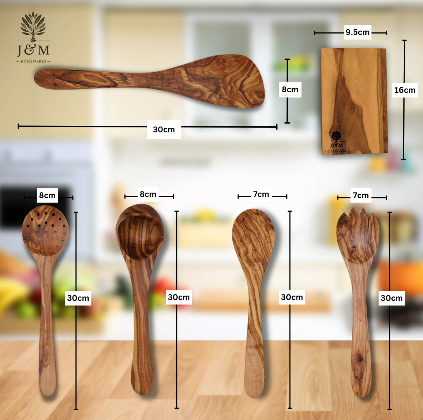 Premium Wooden Utensil Set with Holder