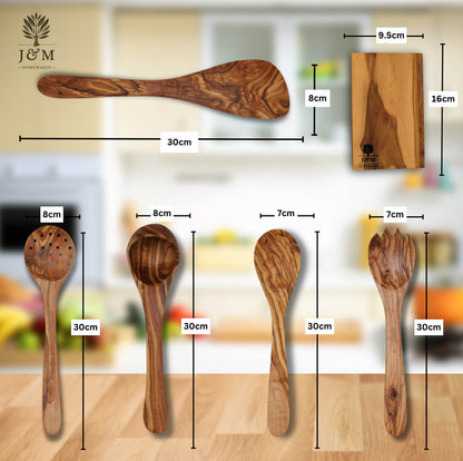 Premium Wooden Utensil Set with Holder